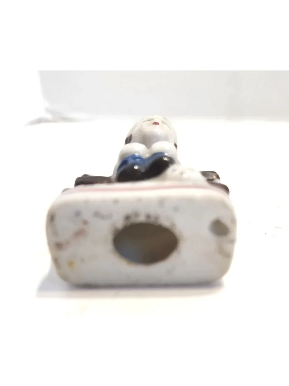 Vintage Mini Hand-Painted Porcelain Figurine Of A Boy Sitting On A Bench READ